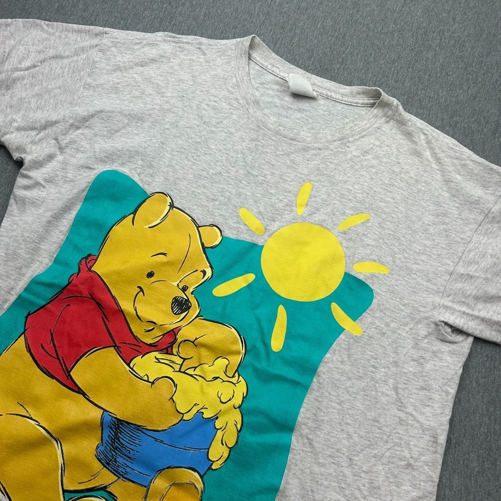 Vtg Winnie the Pooh Hunny Pot Sunny Day Tshirt Unisex‎ Large Gray Graphic Disney